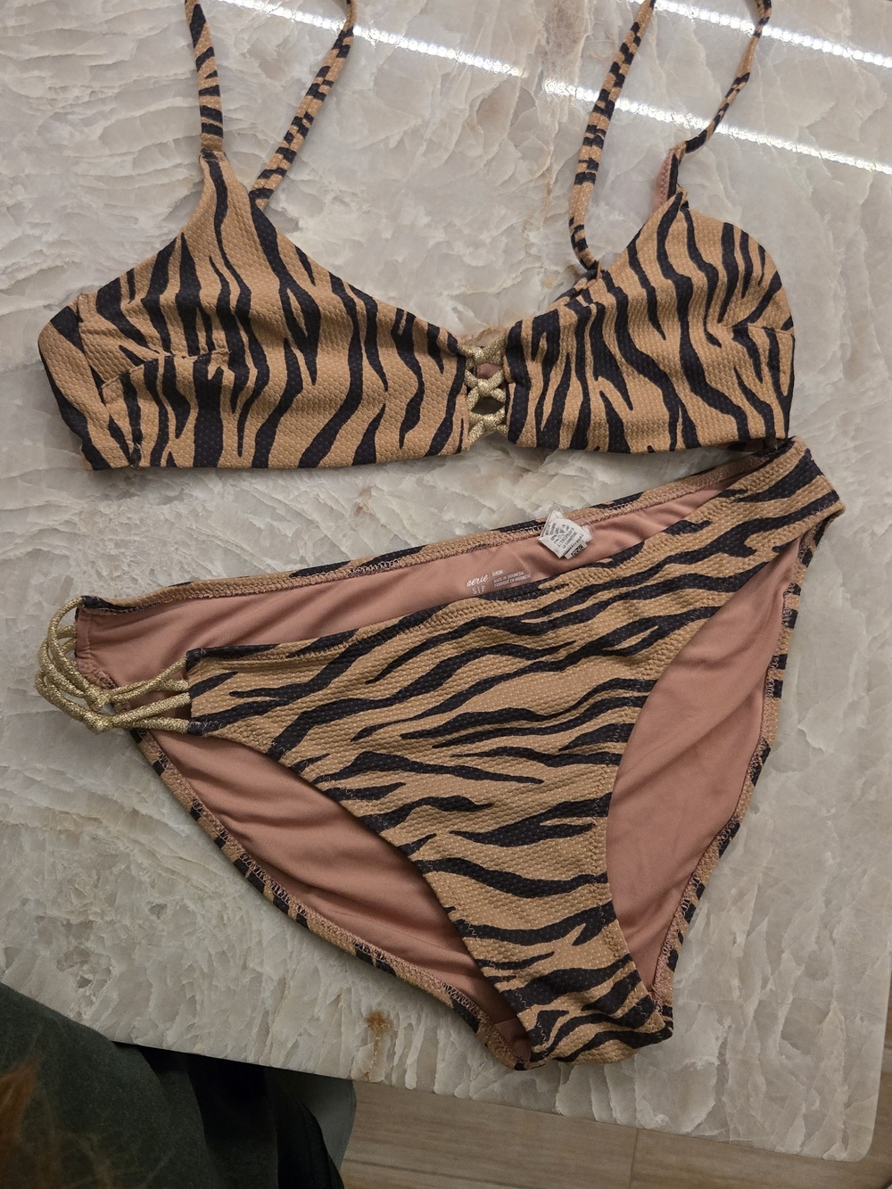 Aerie Women’s Tiger Print Bikini Set - Tan & Black